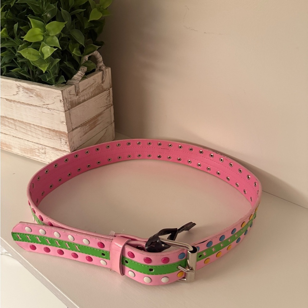 Leather Women’s  Multicolor Pink, Green, Yellow, Blue & White Studded Belt  S